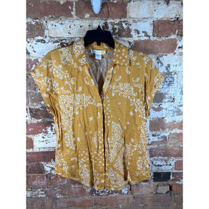 C&C CALIFORNIA Linen Blend Paisley Button Down Shirt S Coastal Grandma Beach